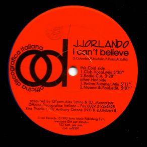 Download track I Can't Believe (Club Vocal Mix) J. J. Orlando